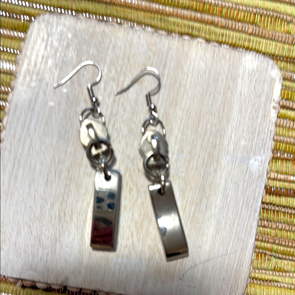 188.  Hand-Crafted Repurposed Silver Zipper-Pulls Dangle Earrings